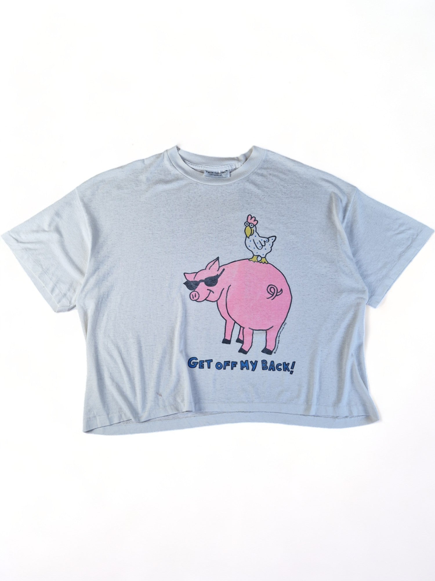 Vintage True Colors Shirt 1993 "Get off my back!" Single Stitch Boxy Weiß L-XL - RareRags
