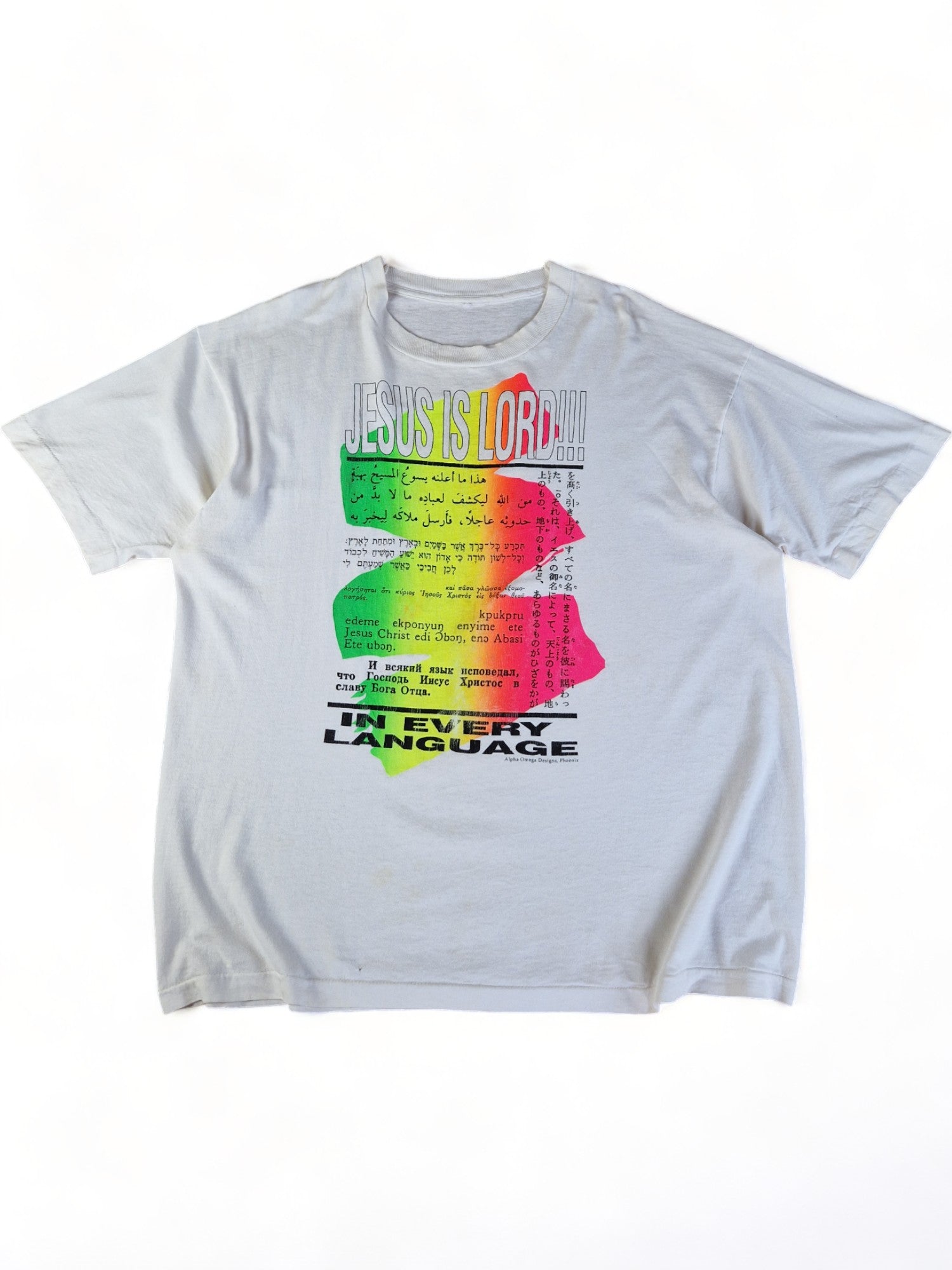 Vintage Shirt "Jesus is lord in every language" Single Stitch Weiß L-XL - RareRags