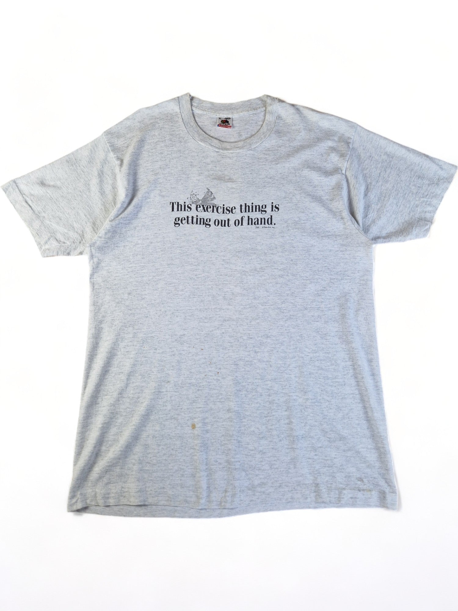 Vintage Fruit Of The Loom Shirt "This exercise thing is getting out of hand." Single Stitch Made In USA Grau XL - RareRags