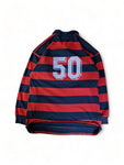 Vintage Puma Sweater Mit Polokragen 80s #50 Made In France Gestreift Schwarz Rot L-XL