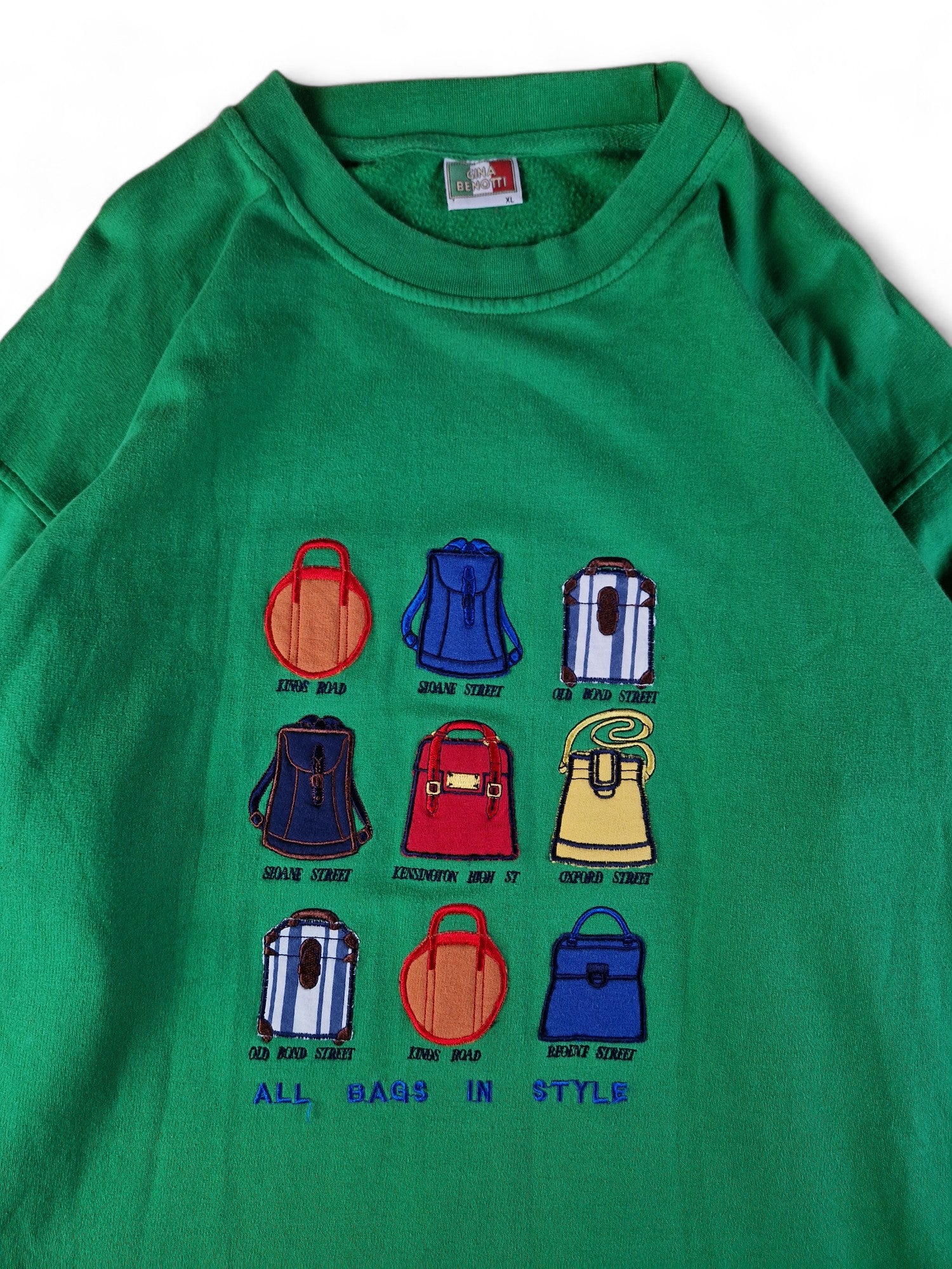 Vintage Gina Benotti Sweater Bestickt Mit Taschen Grün XL