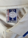 Vintage Lotto Polo Shirt Tennis Italiano Abstract Pattern Weiß Bunt L-XL