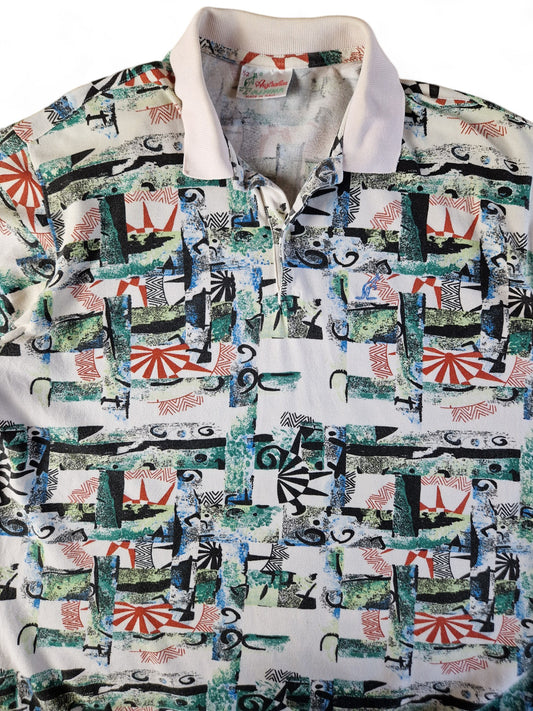 Vintage Australian L'Alpina Polo Shirt Abstract Pattern Made In Italy Bunt (52) L-XL