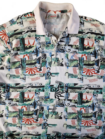 Vintage Australian L'Alpina Polo Shirt Abstract Pattern Made In Italy Bunt (52) L-XL