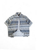 Vintage Spalding Hemd Kurzarm Ethno-Muster Blau Braun L