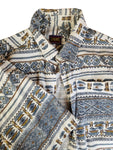 Vintage Spalding Hemd Kurzarm Ethno-Muster Blau Braun L