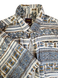 Vintage Spalding Hemd Kurzarm Ethno-Muster Blau Braun L