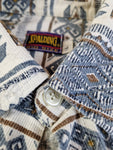 Vintage Spalding Hemd Kurzarm Ethno-Muster Blau Braun L