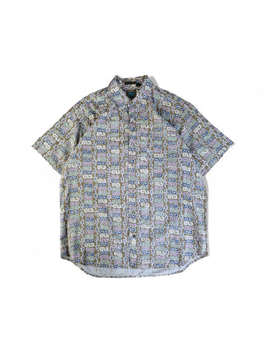 Vintage Royal Robbins Hemd Kurzarm Ethno Muster Made In Hong Kong Grün Lila L