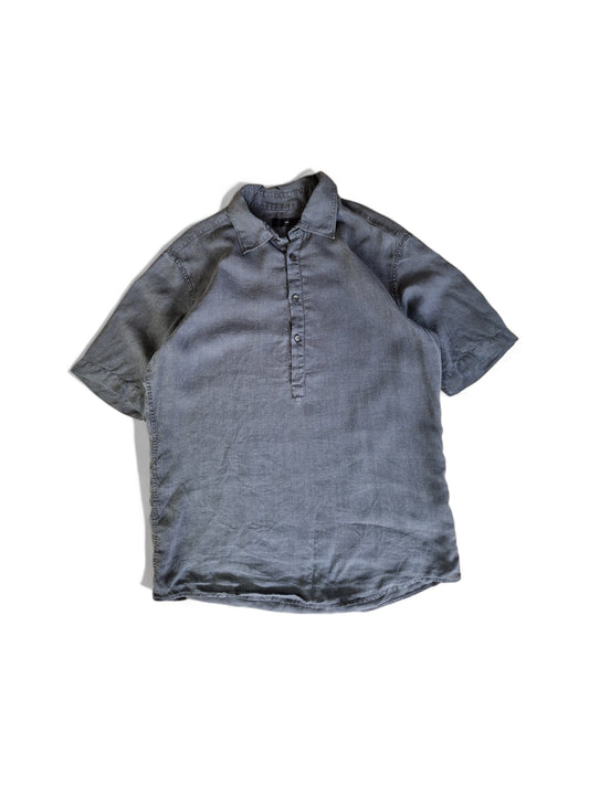 Zegna Hemd "City" Leinen Kurzarm Halbe Knopfleiste Made In Italy Grau XL