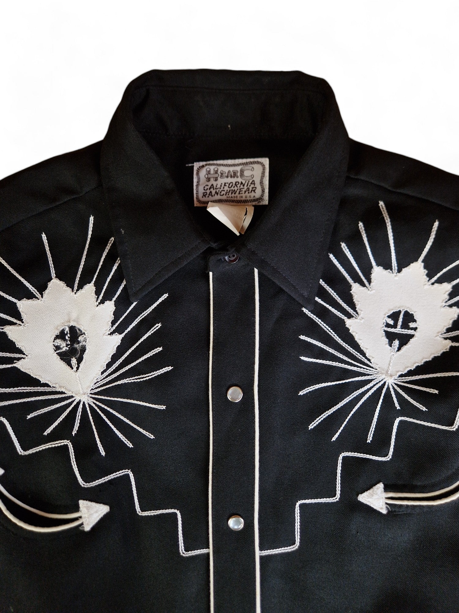 Vintage H-Bar Westernhemd "Miami" 80s Ranchwear Bestickt Made In USA Schwarz M-L