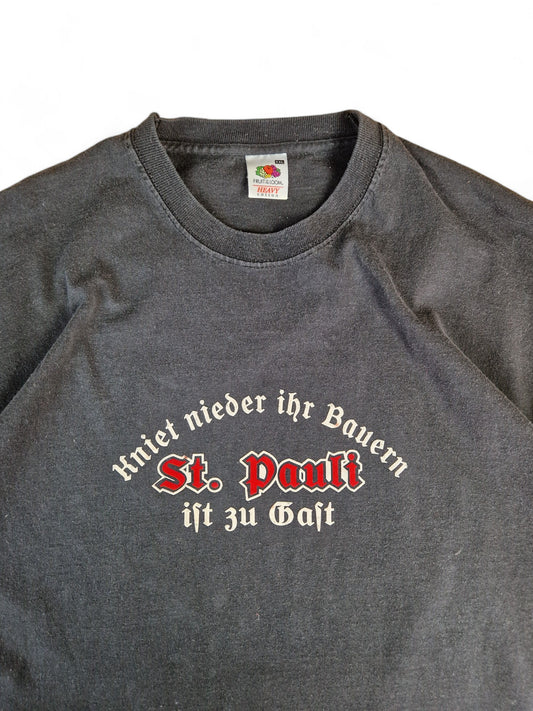 Fruit Of The Loom Shirt "Kniet nieder ihr Bauern St. Pauli ist zu Gast" Ausgewaschen Schwarz XXL