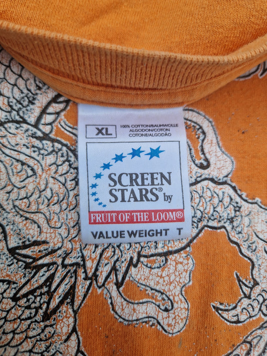 Vintage Screen Stars Shirt Y2K Dragon Orange XL