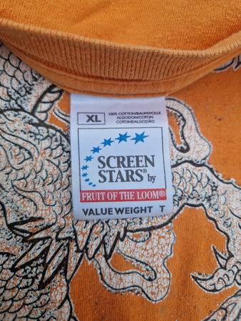 Vintage Screen Stars Shirt Y2K Dragon Orange XL