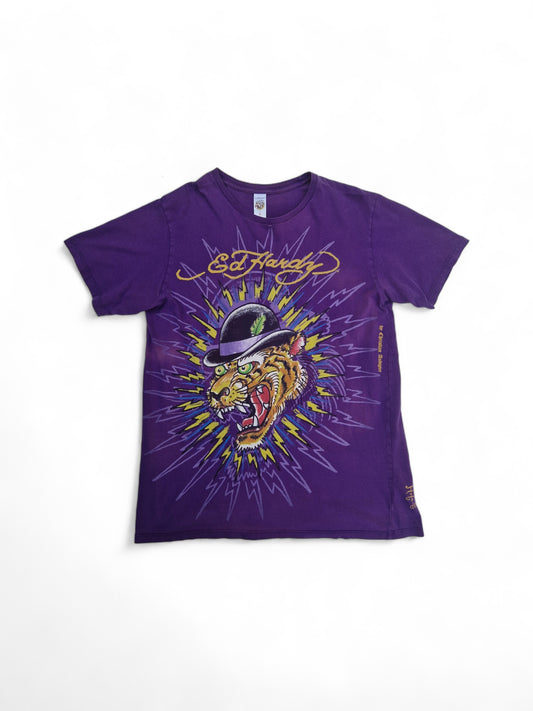 Ed Hardy Shirt Tiger Rage Grafik Ausgewaschen Made In USA Lila L