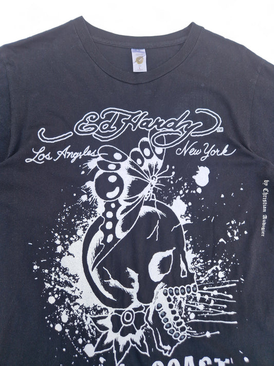Ed Hardy Shirt "coast to coast" Made In USA Schwarz Weiß L