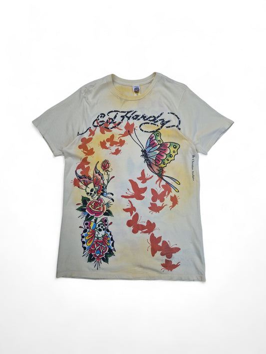 Ed Hardy Shirt Skull & Butterfly Made In USA Gelb M