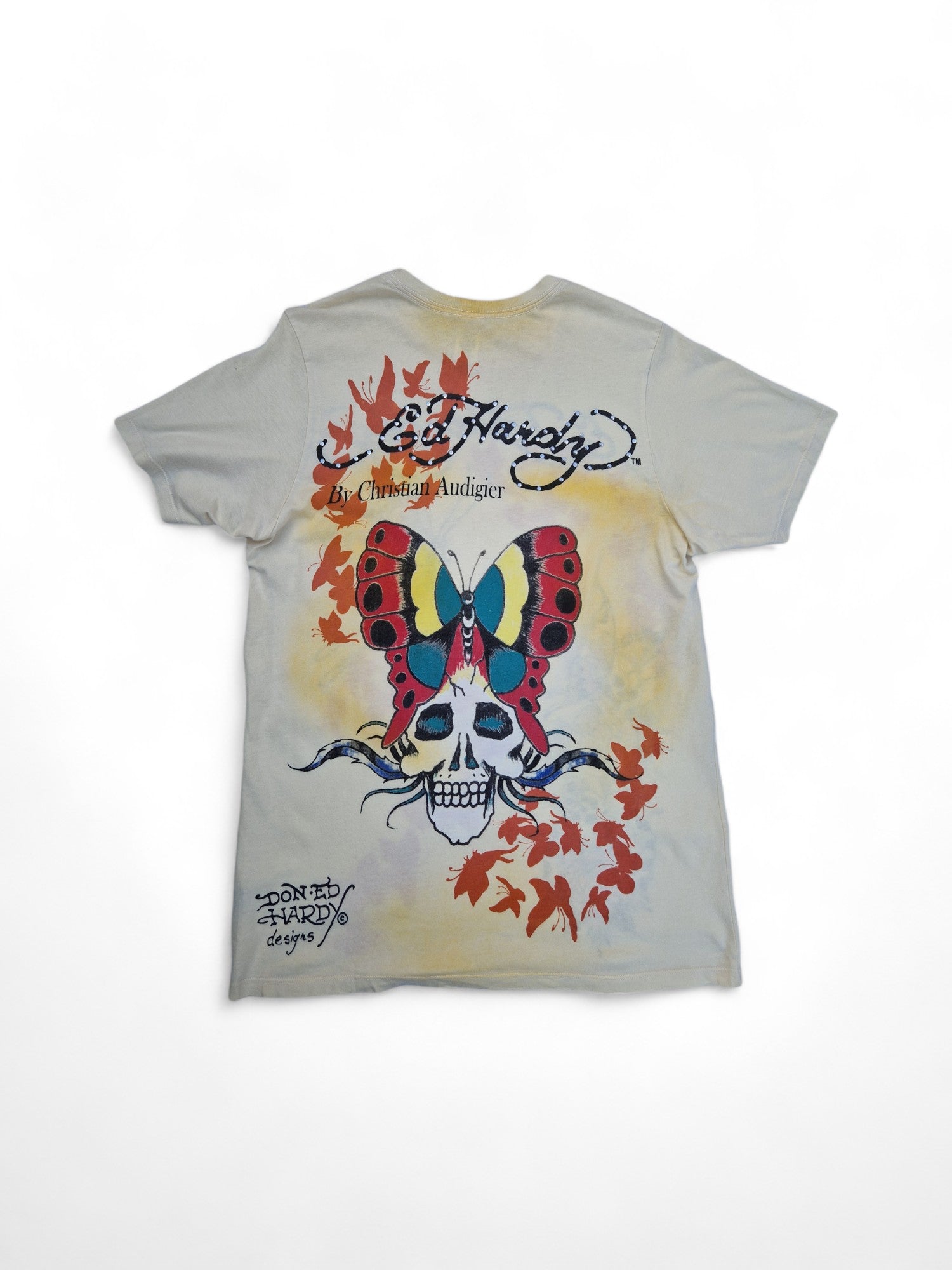 Ed Hardy Shirt Skull & Butterfly Made In USA Gelb M - RareRags