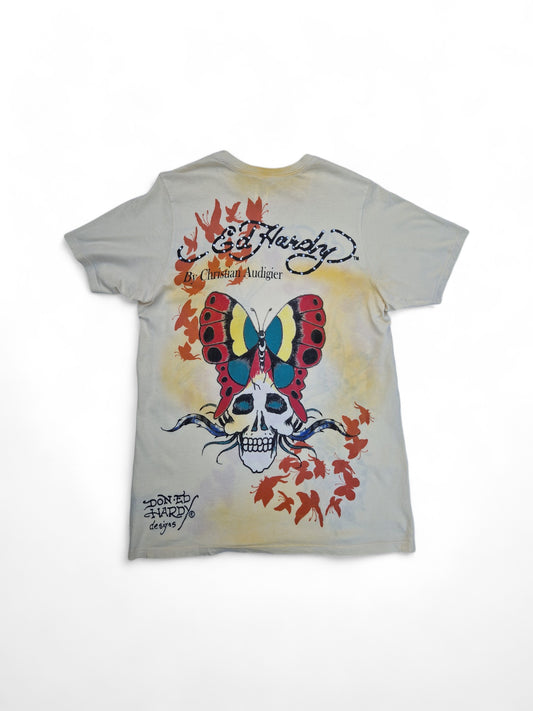 Ed Hardy Shirt Skull & Butterfly Made In USA Gelb M