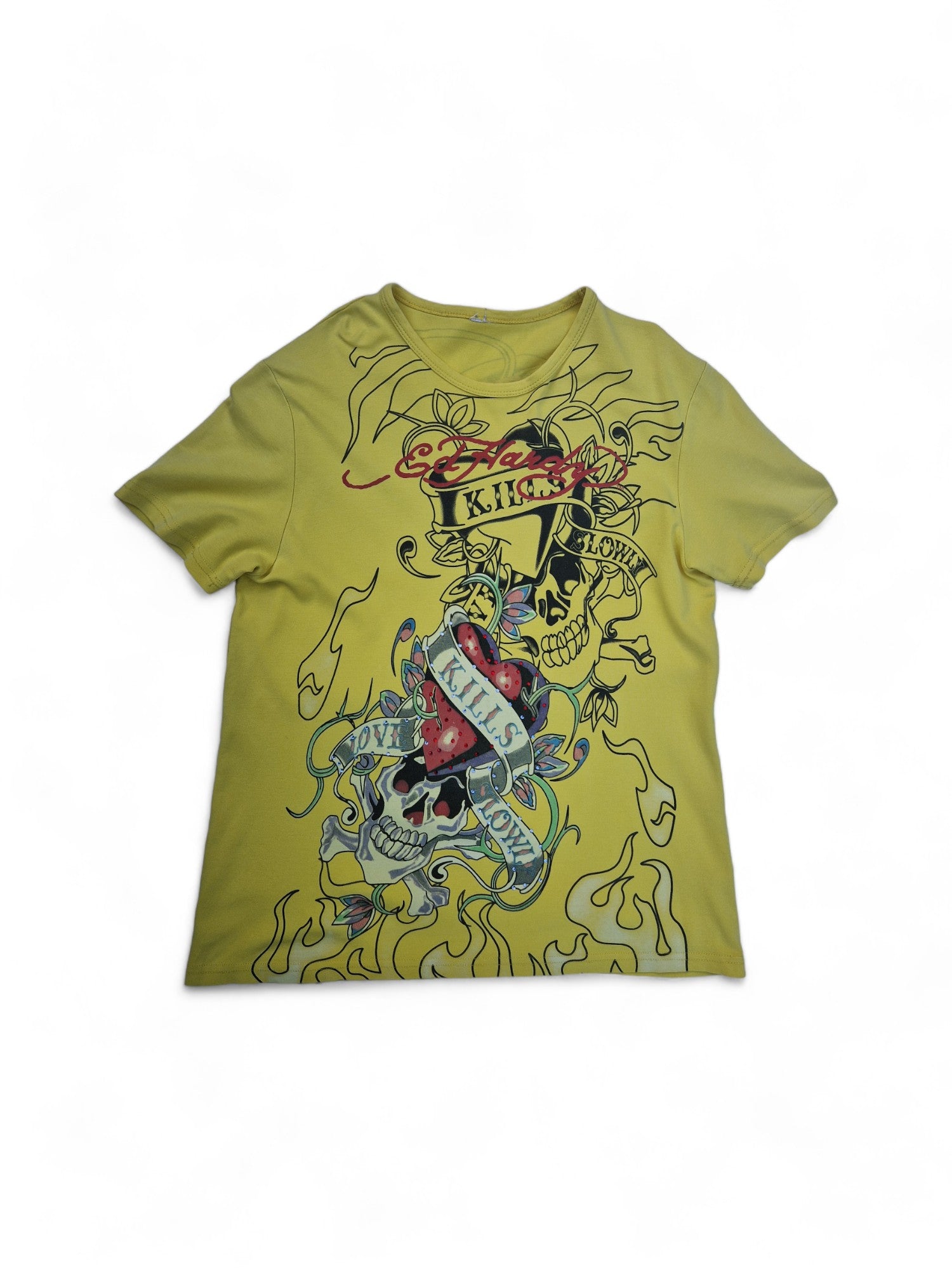 Ed Hardy Shirt Bootleg/Fake "Love Kills" Gelb M-L - RareRags