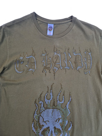 Ed Hardy Shirt Skull In Flames Strass Made In USA Braun M