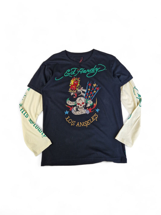 Ed Hardy ShirtxLongsleeve / Double Sleeve Neu Mit Etikett Schwarz Creme L