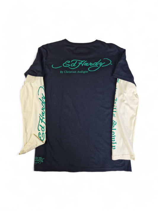 Ed Hardy ShirtxLongsleeve / Double Sleeve Neu Mit Etikett Schwarz Creme L