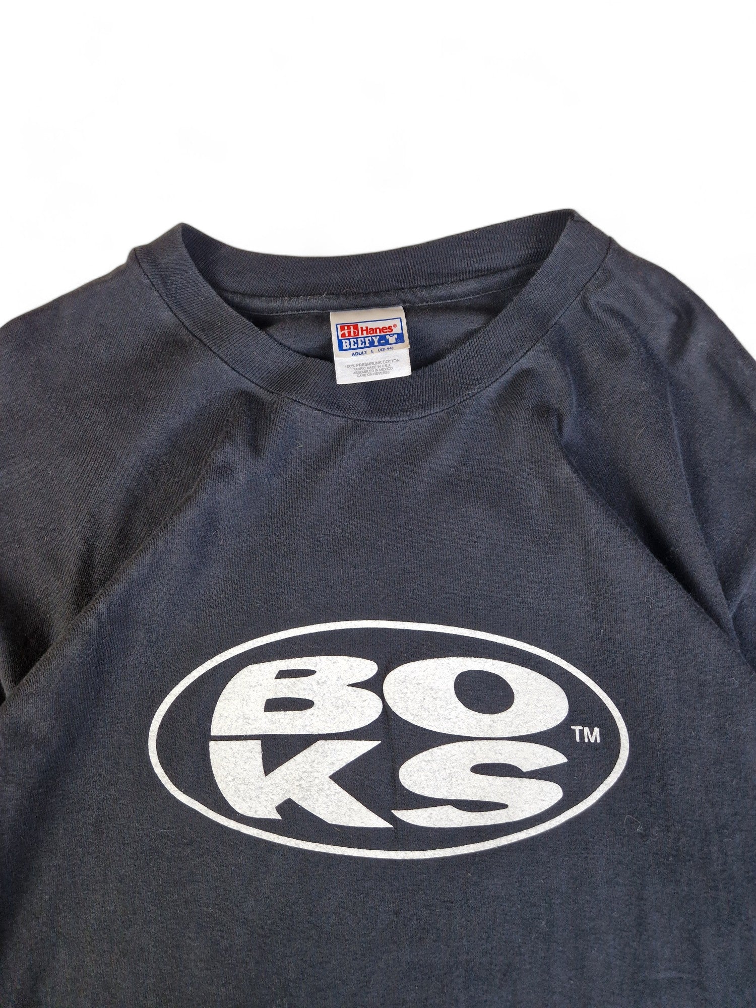 Vintage Hanes Longsleeve "Boks" Backprint Made In USA Schwarz L - RareRags