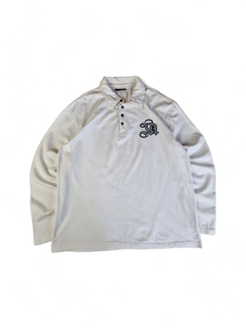John Devin Sweater/Longsleeve Mit Polokragen Und Knopfleiste Y2K Back Print Weiß Silber XL