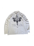 John Devin Sweater/Longsleeve Mit Polokragen Und Knopfleiste Y2K Back Print Weiß Silber XL