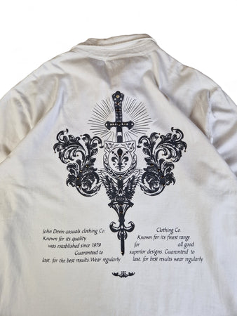 John Devin Sweater/Longsleeve Mit Polokragen Und Knopfleiste Y2K Back Print Weiß Silber XL