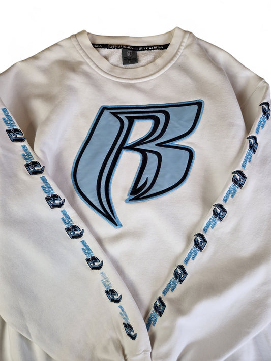 Vintage Ruff Ryders Sweater Bestickt Weiß L