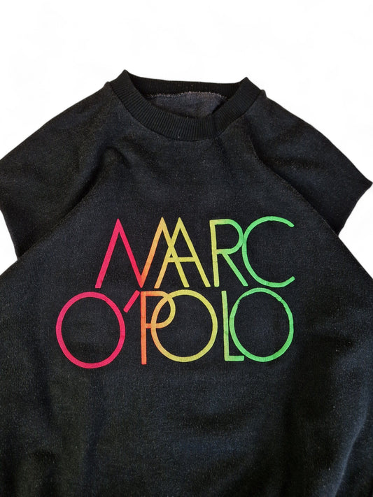 Vintage Marco Polo Sweater 80s Spellout Regenbogen Schwarz L-XL