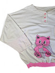 Vintage Amadeo Sweater Damen 90s Katzen Weiß Rosa L