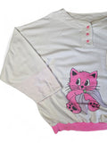 Vintage Amadeo Sweater Damen 90s Katzen Weiß Rosa L
