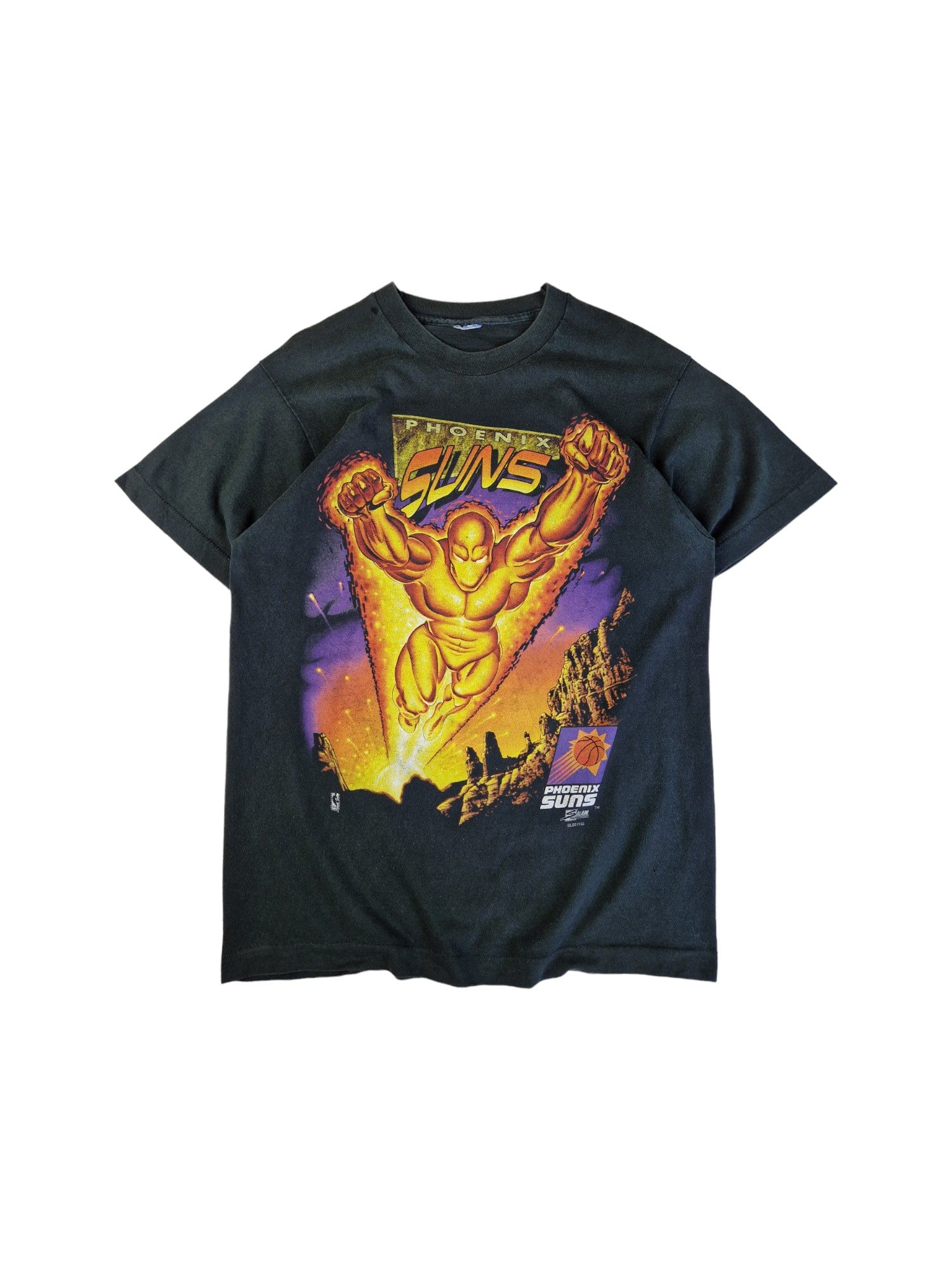 Rare! Vintage Team Sport Shirt Phoenix Suns Slammin’ Torch Comics Graphic Single Stitch Schwarz M-L - RareRags
