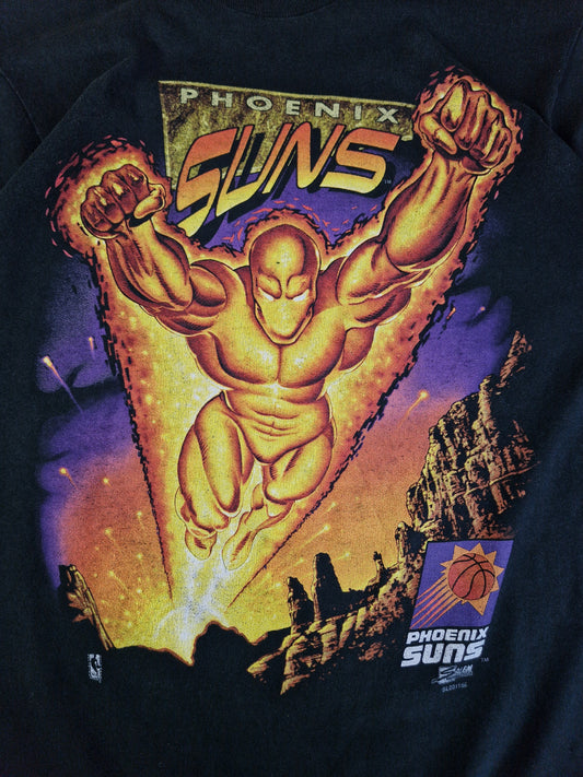 Rare! Vintage Team Sport Shirt Phoenix Suns Slammin’ Torch Comics Graphic Single Stitch Schwarz M-L