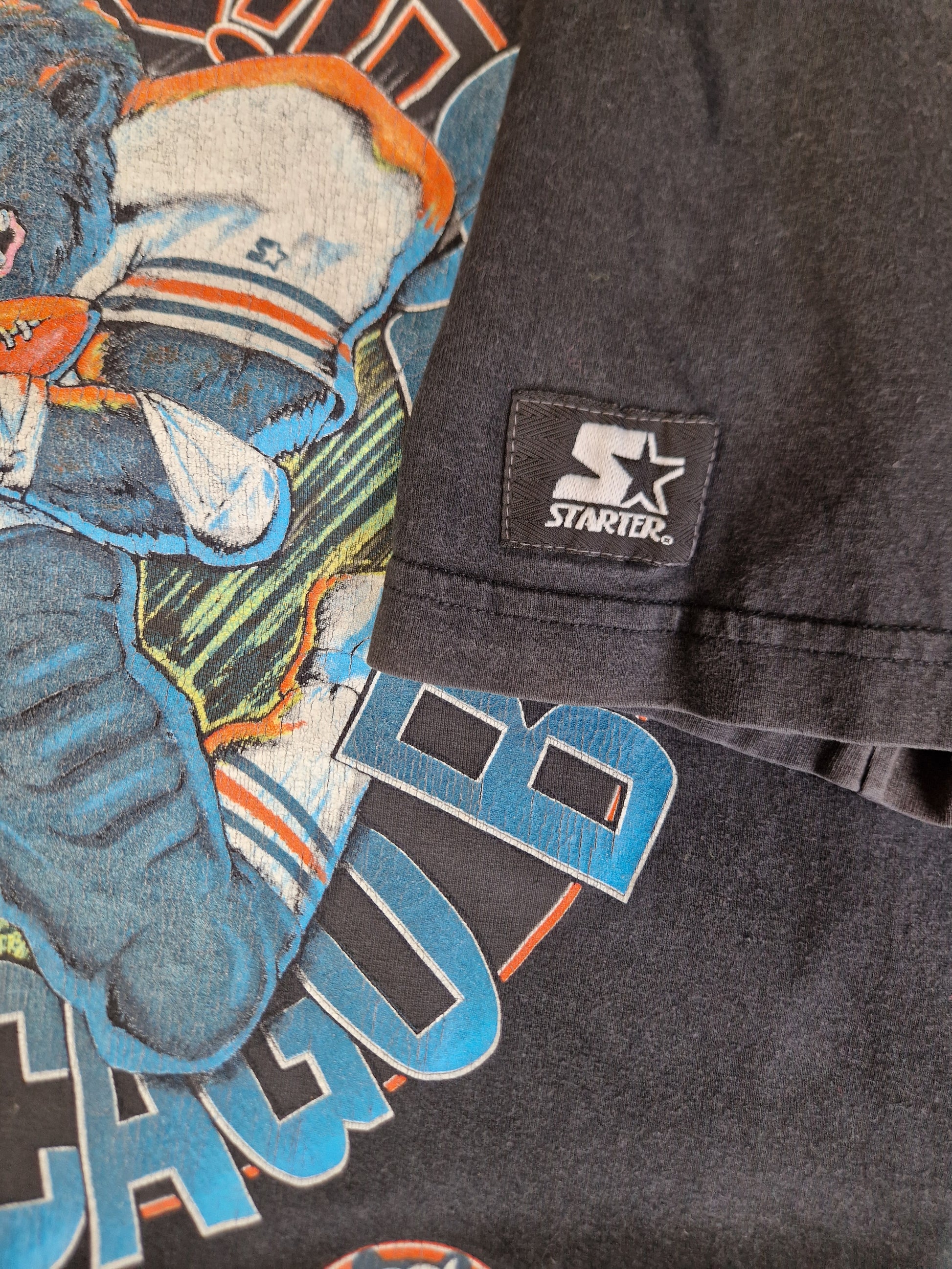 Vintage Starter Shirt Bootleg / Nicht Authentisch Chicago Bears 1993 NFL Schwarz / Grau M - RareRags