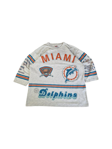 Rare! Vintage Longe Gone Shirt 80s Miami Dolphins All-Over Print Single Stitch Made In USA Grau XL