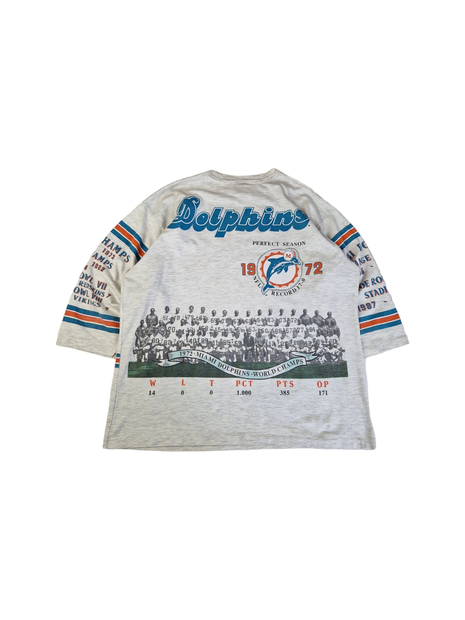 Rare! Vintage Longe Gone Shirt 80s Miami Dolphins All-Over Print Single Stitch Made In USA Grau XL - RareRags