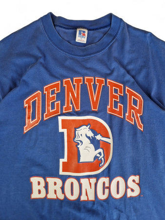 Vintage Russell Shirt Denver Broncos NFL Made In USA Single Stitch Sleeve Blau XL