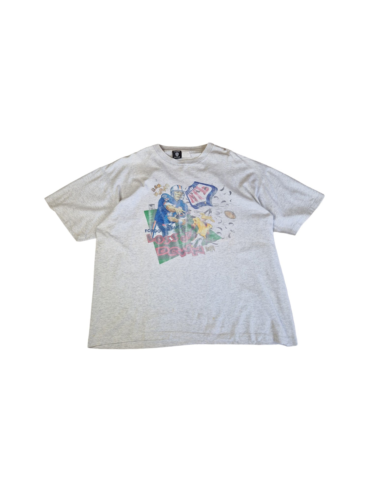Rare! Vintage Warner Brothers Shirt 1995 Miami Dolphins Dan Marino Daffy Duck Made In USA Single Stitch Grau XXL - RareRags