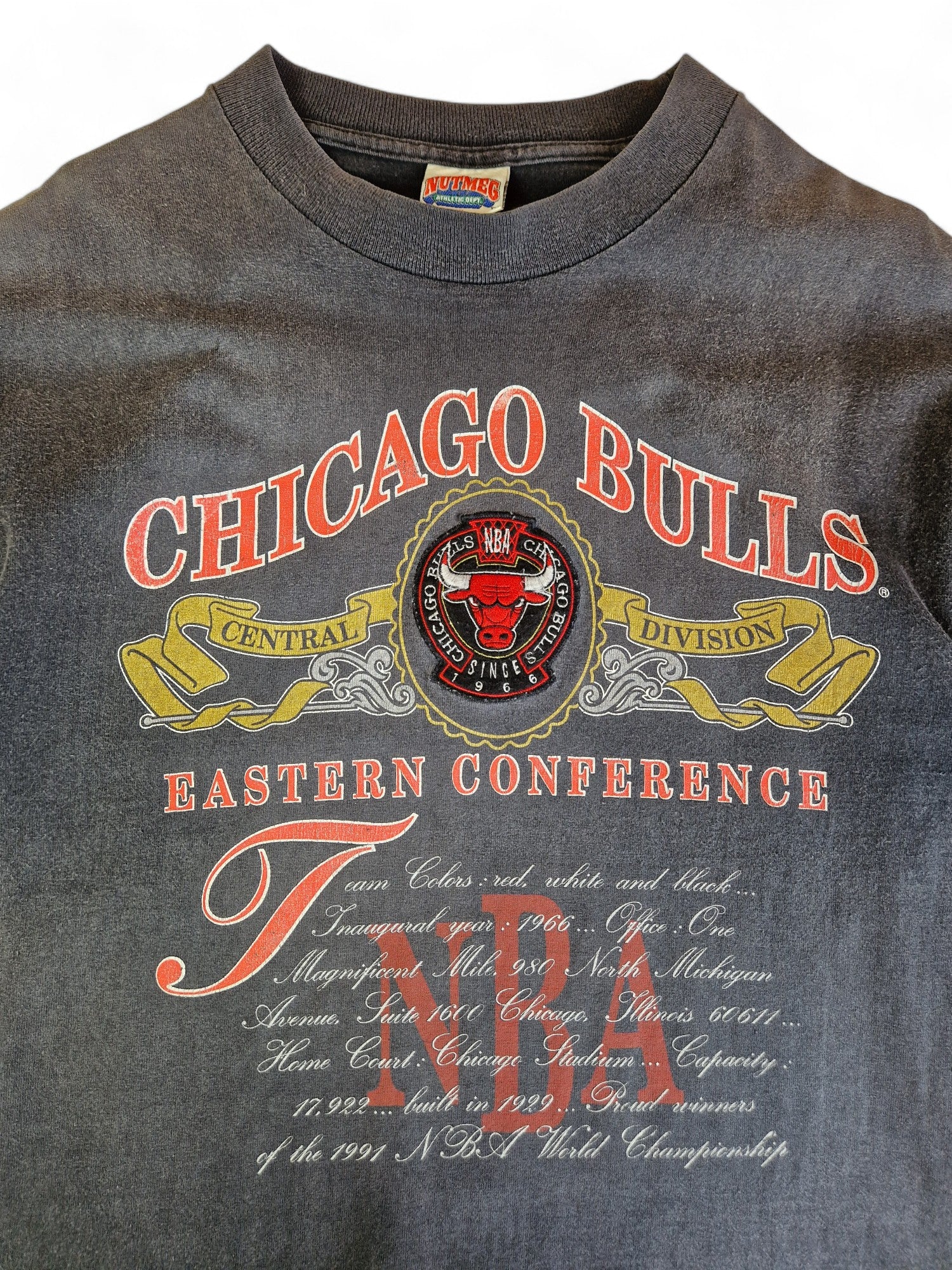 Vintage Nutmeg Shirt Chicago Bulls Eastern Conference Single Stitch Made In USA Ausgewaschenes Grau XL - RareRags