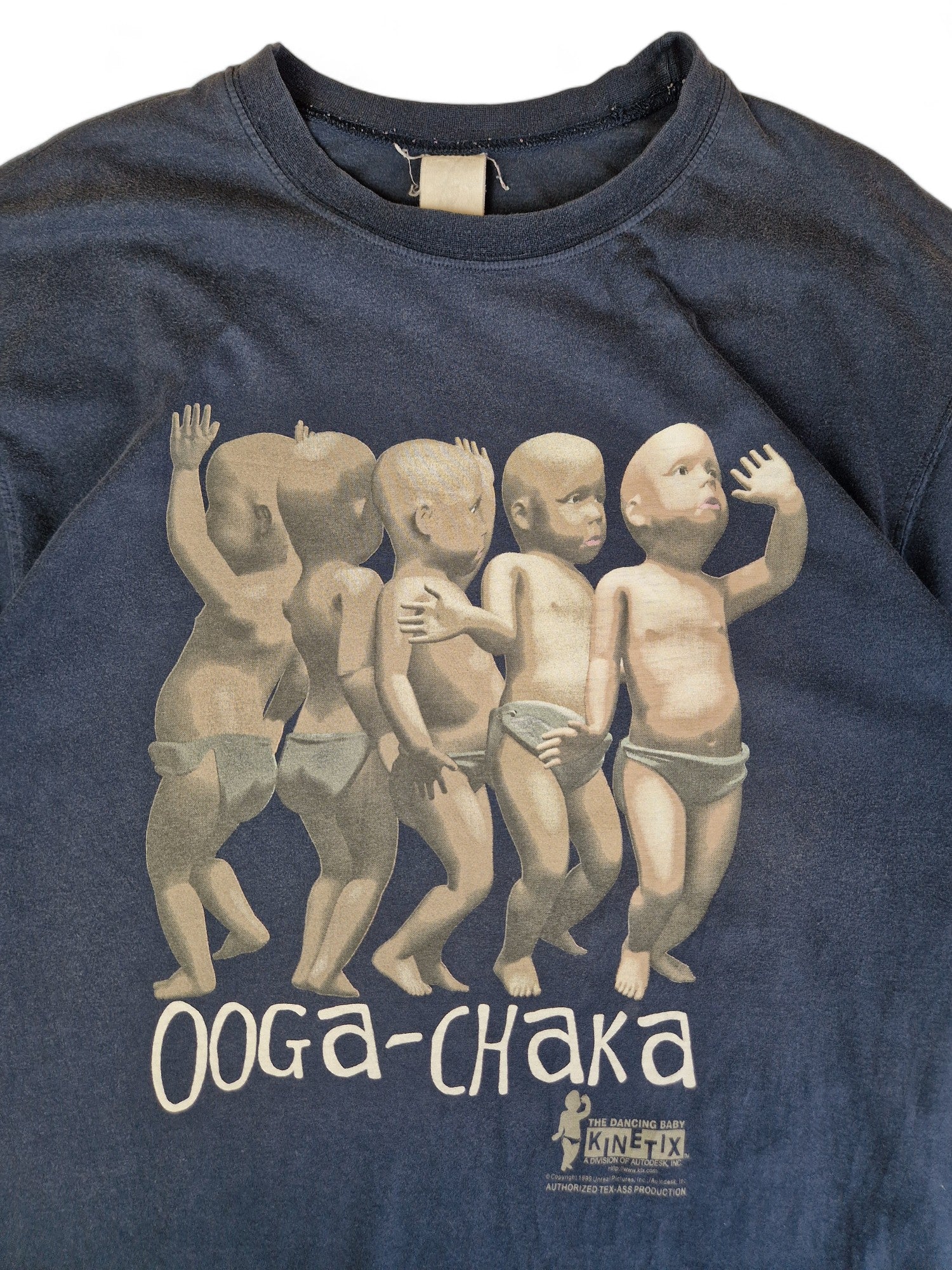Vintage The Dancing Baby Shirt Unreal Pictures 1999 "Ooga-Chaka" Dunkelblau XL - RareRags