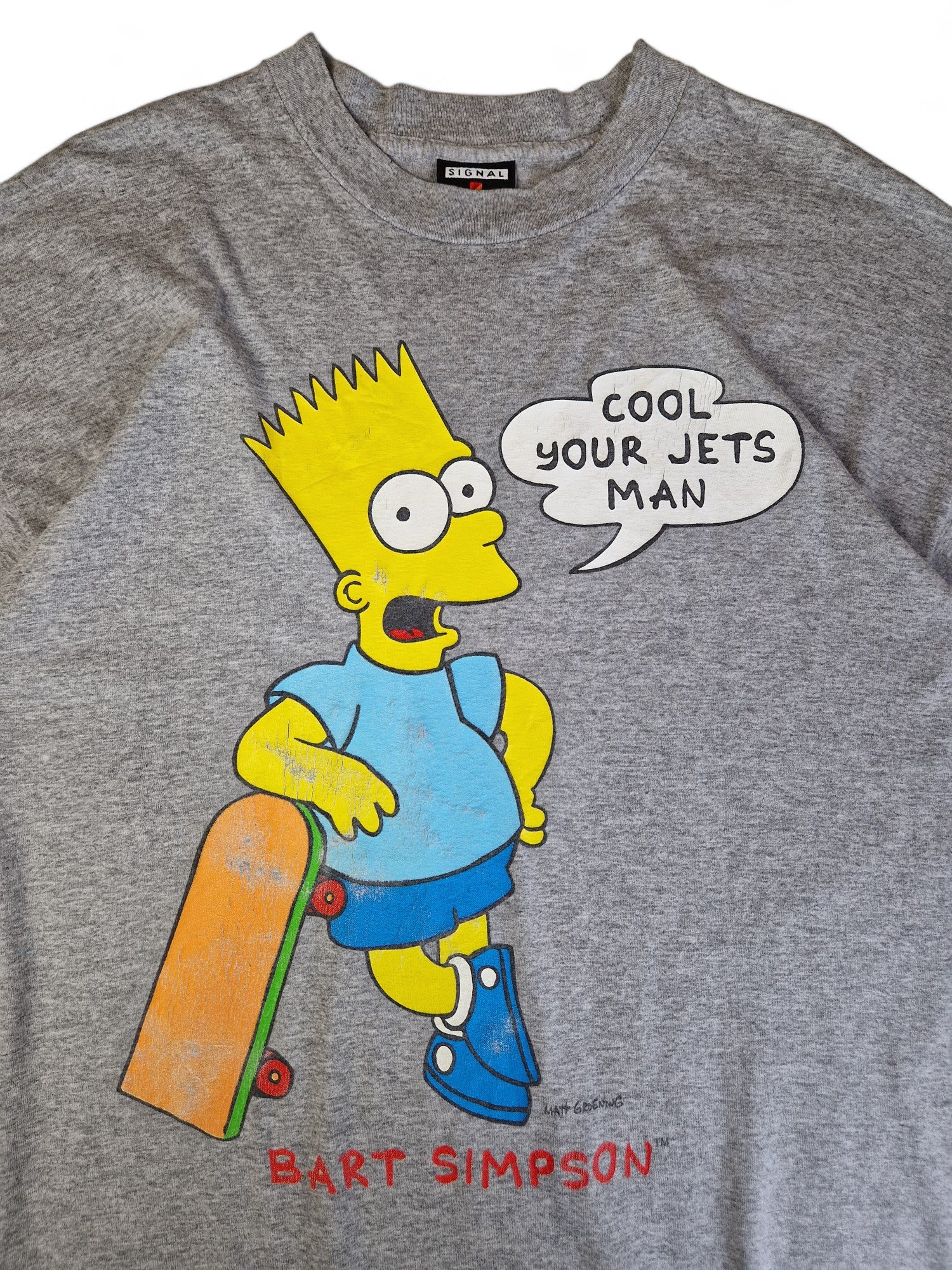 Vintage Signal Sports Shirt Bart Simpson Skating Single Stitch Made In USA Heather Grau XL - RareRags