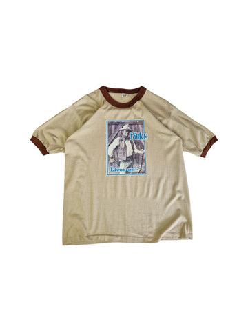 Rare! Vintage Sportswear Ringer Shirt John Wayne: The Duke Lives on - A Tribute (1980) Single Stitch Beige / Hellbraun L