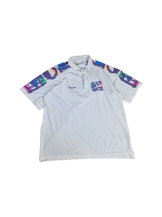 Vintage Adidas Poloshirt Tennis Edberg Weiß Bunt (D56) L-XL
