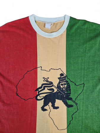 Vintage Tanktop 80s Rastafarian Reggae Judah Löwe Afrika Single Stitch Grün Gelb XL