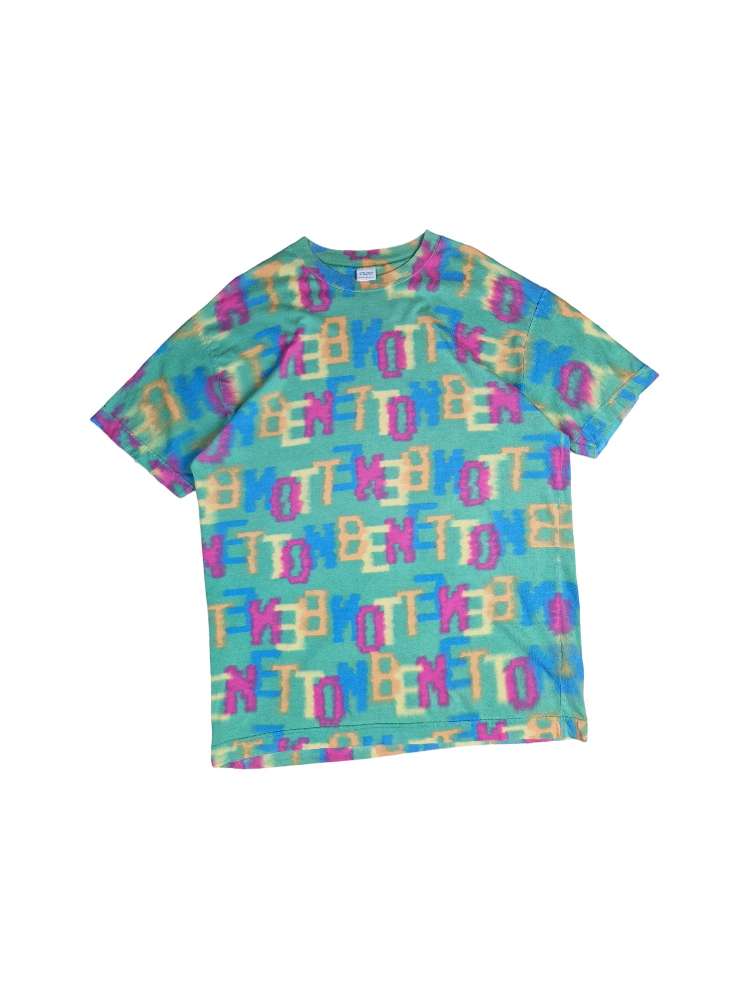 Vintage United Colors Of Benetton Shirt "Benetton" Schriftzug Grün Bunt L - RareRags