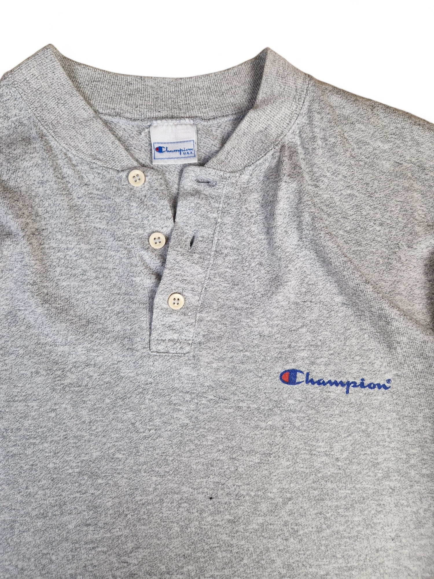 Vintage Champion Shirt Button Up Made In Italy Heather Grau XL - RareRags